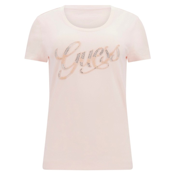 GUESS T-SHIRT DA DONNA ROSA CON LOGO NELLA PARTE ANTERIORE