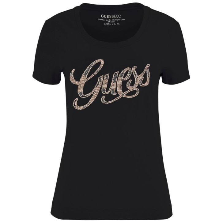 GUESS T-SHIRT DA DONNA NERA CON LOGO NELLA PARTE ANTERIORE 