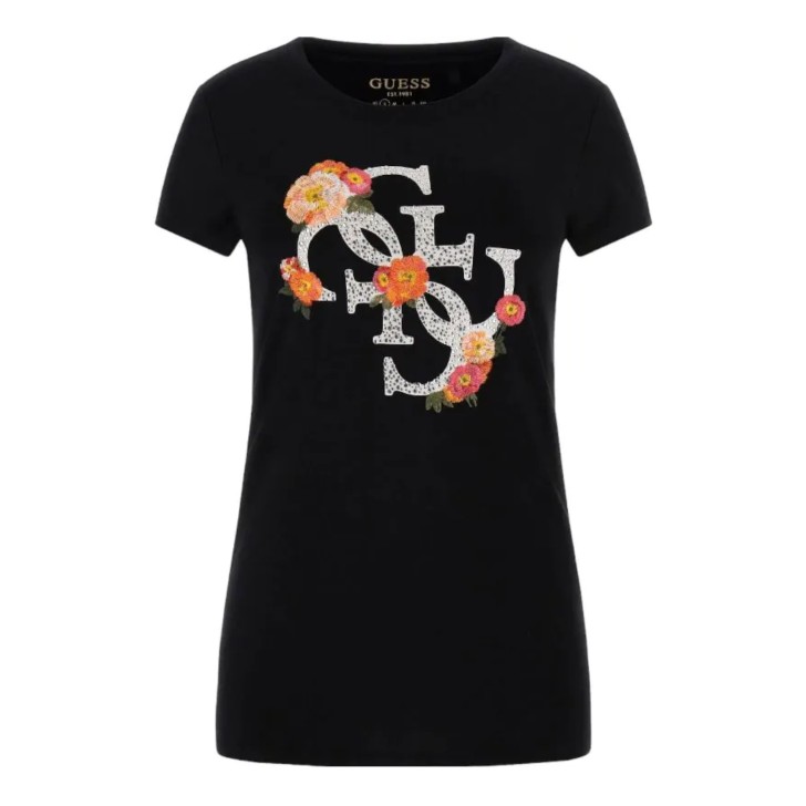 GUESS T-SHIRT NERA CON LOGO NELLA PARTE ANTERIORE 