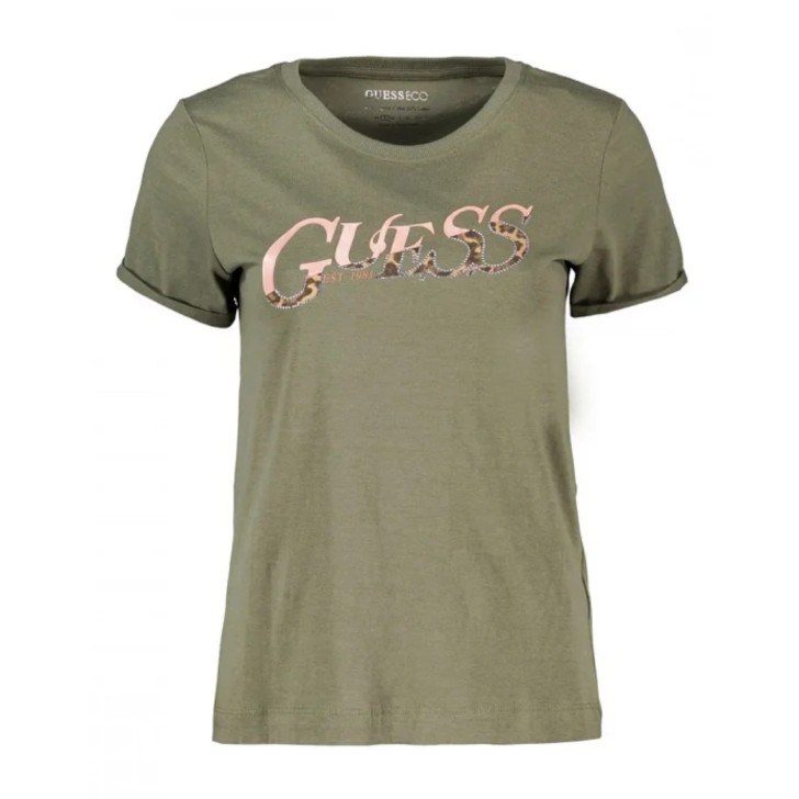 GUESS T-SHIRT VERDE CON LOGO A CONTRASTO 