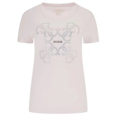 GUESS T-SHIRT ROSA CON LOGO A CONTRASTO NELLA PARTE ANTERIORE