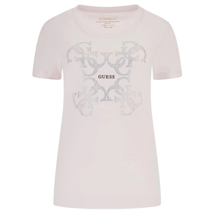 GUESS T-SHIRT ROSA CON LOGO A CONTRASTO NELLA PARTE ANTERIORE