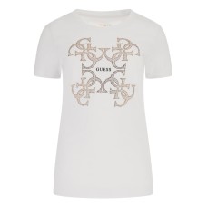 GUESS T-SHIRT DA DONNA BIANCA CON LOGO A CONTRASTO NELLA PARTE ANTERIORE