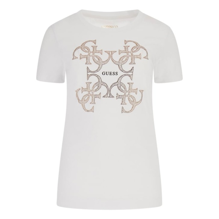 GUESS T-SHIRT DA DONNA BIANCA CON LOGO A CONTRASTO NELLA PARTE ANTERIORE