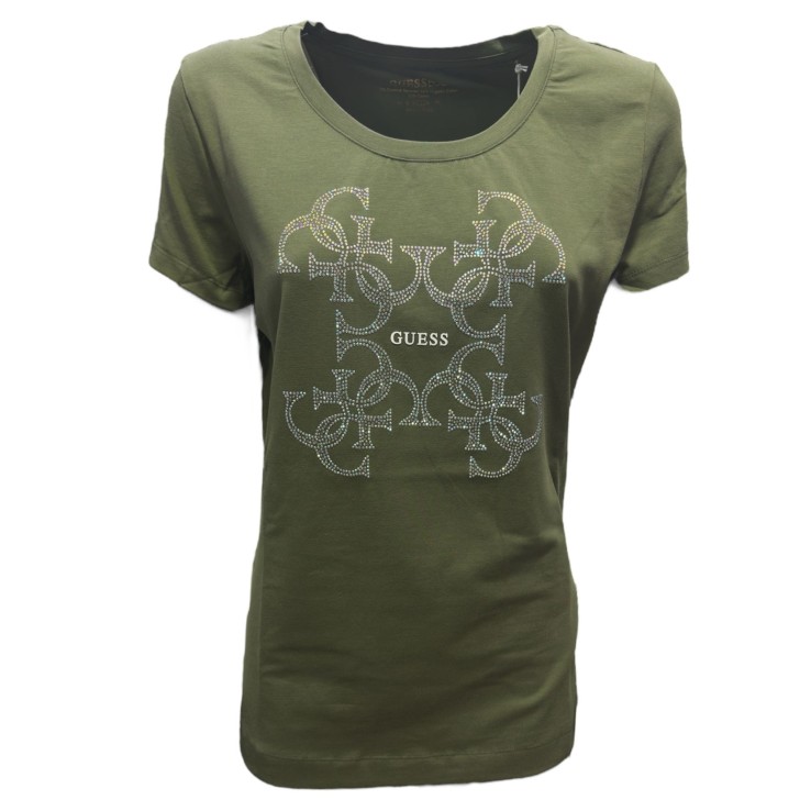 GUESS T-SHIRT VERDE CON LOGO NELLA PARTE ANTERIORE 