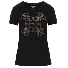 GUESS T-SHIRT  NERA CON LOGO A CONTRASTO NELLA PARTE ANTERIORE