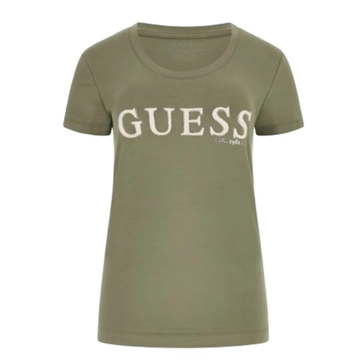 GUESS T-SHIRT VERDE CON LOGO A CONTRASTO NELLA PARTE ANTERIORE