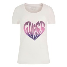 GUESS T-SHIRT BIANCA CON LOGO FUCSIA  NELLA PARTE ANTERIORE