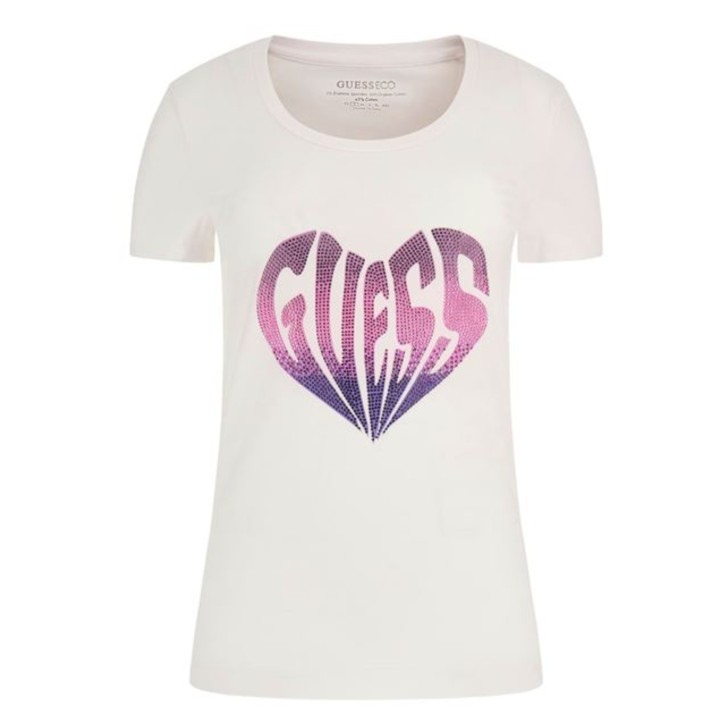 GUESS T-SHIRT BIANCA CON LOGO FUCSIA  NELLA PARTE ANTERIORE