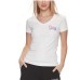 GUESS T-SHIRT BIANCA CON SCOLLO A V E LOGO NELLA PARTE ANTERIORE