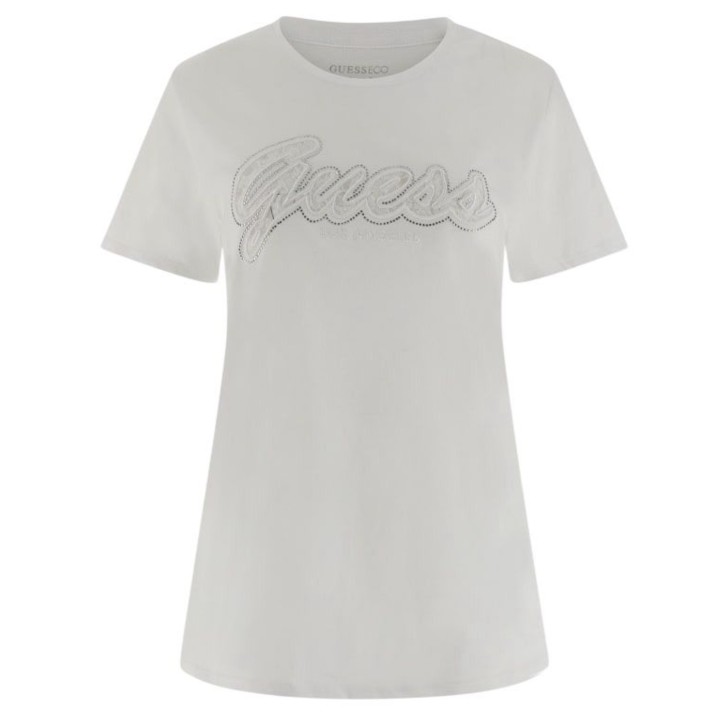 GUESS T-SHIRT BIANCA CON LOGO LETTERING IN PIZZO