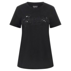 GUESS T-SHIRT NERA CON LOGO LETTERING IN PIZZO