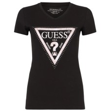 GUESS T-SHIRT NERA LOGO PYTHON TRIANGOLO A CONTRASTO