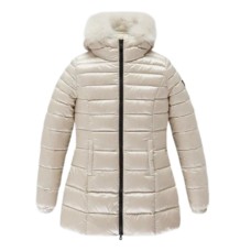 REFRIGIWEAR LONG MEAD FUR GIUBBOTTO DA DONNA BEIGE CON LOGO SULLA MANICA 