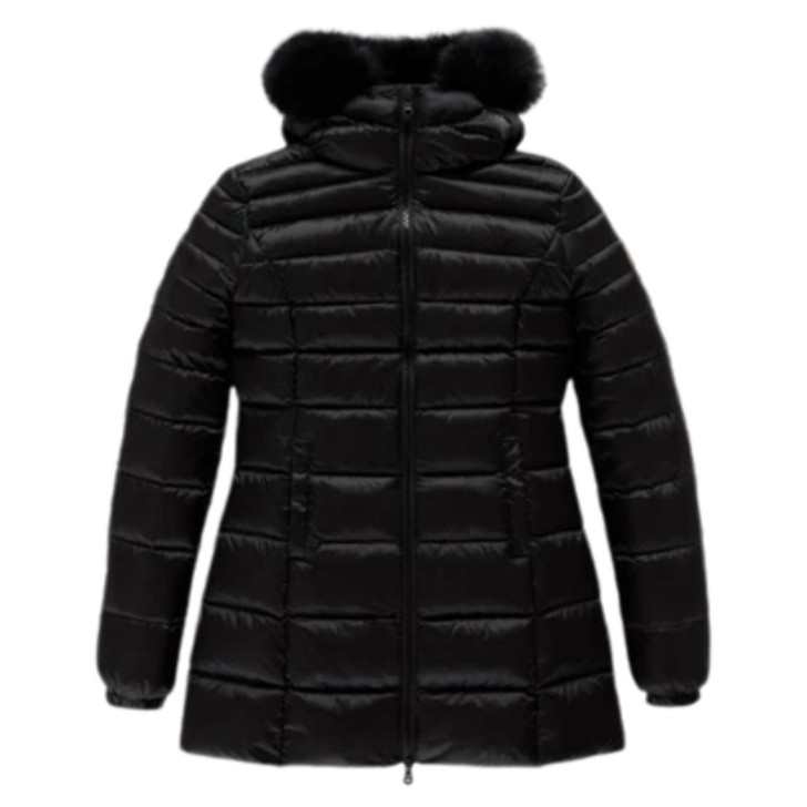 REFRIGIWEAR LONG MEAD FUR GIUBBOTTO DA DONNA NERO CON LOGO SULLA MANICA 