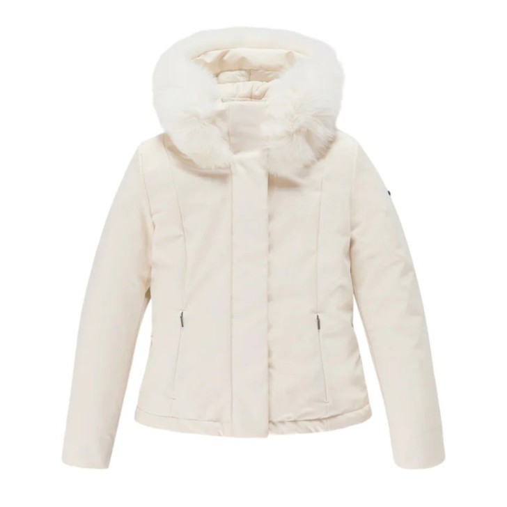 REFRIGIWEAR SHORT LADY TECH FUR JACKET BIANCO DA DONNA CON LOGO SULLA MANICA 