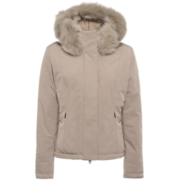 REFRIGIWEAR SHORT LADY TECH FUR JACKET BEIGE DA DONNA CON LOGO SULLA MANICA 