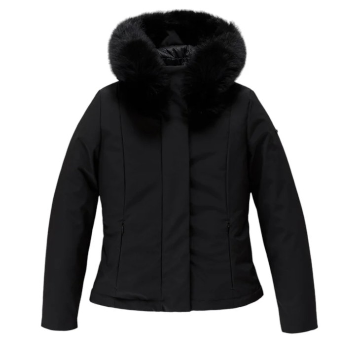 REFRIGIWEAR SHORT LADY TECH FUR JACKET NERO DA DONNA CON LOGO SULLA MANICA 