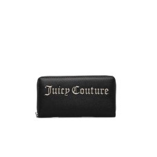 JUICY COUTURE PORTAFOGLIO ZIP AROUND BLACK CON LOGO LETTERING SILVER IN METALLO