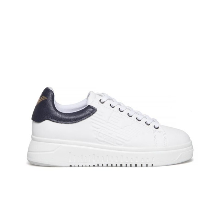 EMPORIO ARMANI SNEAKER IN LEATHER WHITE CON MAXI LOGO EAGLE 