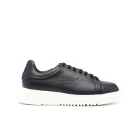 EMPORIO ARMANI SNEAKER IN LEATHER BOTTALATA BLUE 