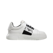 EMPORIO ARMANI SNEAKER IN LEATHER WHITE CON LOGO LETTERING BLACK