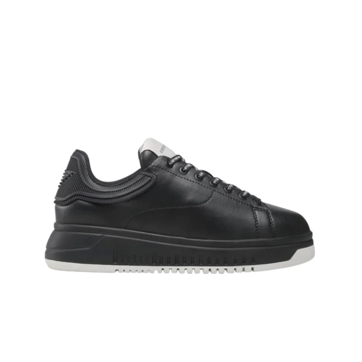 EMPORIO ARMANI SNEAKER IN LEATHER BLACK CON RETRO IN GOMMA BLACK CON LOGO AQUILA