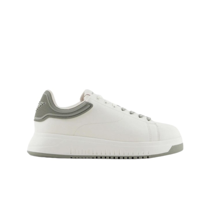 EMPORIO ARMANI SNEAKER IN LEATHER WHITE CON RETRO GOMMATO SAGE CON LOGO AQUILA