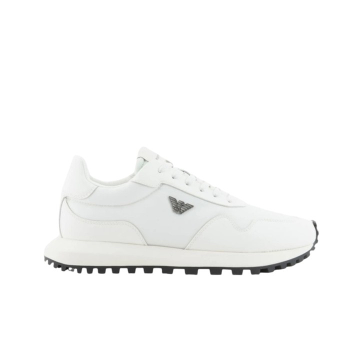 EMPORIO ARMANI SNEAKER WHITE IN IN NYLON RICILATO CON DETTAGLI IN SAFFIANO RIGENERATO ASV