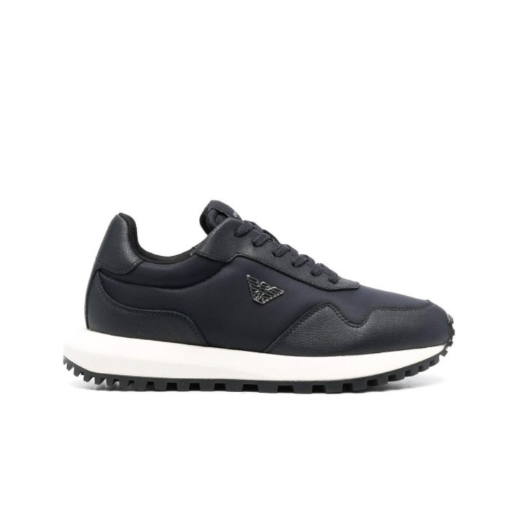 EMPORIO ARMANI SNEAKER BLUE IN IN NYLON RICILATO CON DETTAGLI IN SAFFIANO RIGENERATO ASV