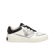 EMPORIO ARMANI SNEAKER IN LEATHER WHITE E BLACK