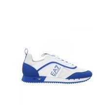 Ea7 Emporio Armani sneakers da Uomo bianca e blu con logo nella parte laterale 