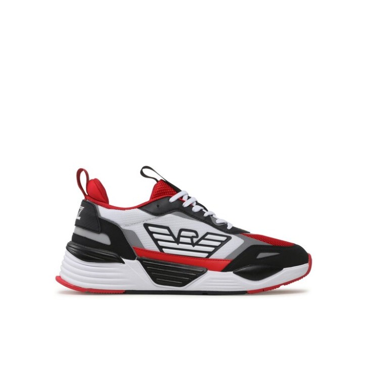 EA7 Emporio Armani Sneakers da Uomo Nera con inserti rossi e bianchi 
