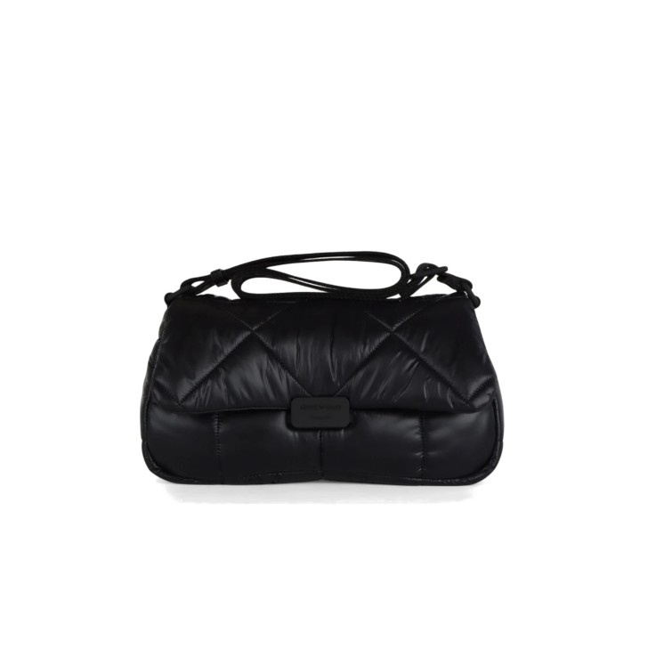 EMPORIO ARMANI SHOULDER BAG BLACK IN NYLON TRAPUNTATA CON TRACOLLA IN NASTRO NERO CON LOGO LETTERING ALL OVER REGOLABILE