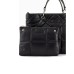 EMPORIO ARMANI SHOPPING BAG IN NYLON BLACK TRAPUNTATA CON PATCH IN PU CON LOGO LETTERING TONO SU TONO 