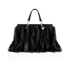 EMPORIO ARMANI SHOPPING BAG IN SIMIL SUEDE BLACK CON FRANGE