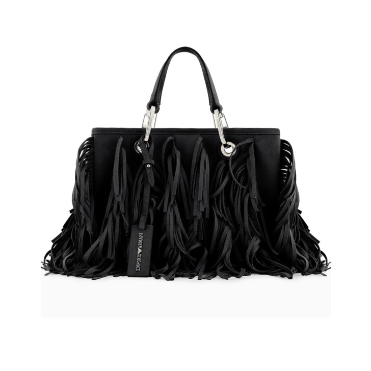 EMPORIO ARMANI SHOPPING BAG IN SIMIL SUEDE BLACK CON FRANGE