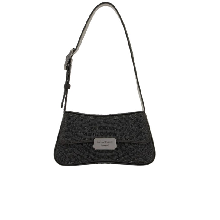 EMPORIO ARMANI BORSA A SPALLA IN SATIN BLACK CON STRASS ALL OVER