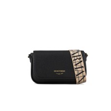 Emporio Armani Mini Borsa Nera stampa cervo con tracolla in nastro regolabile, estraibile con logo lettering All Over