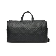 EMPORIO ARMANI BORSONE UNISEX IN LEATHER BLACK CON LOGO EAGLE ALL OVER E TRACOLLA REGOLABILE ESTRAIBILE