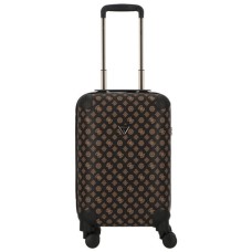 GUESS WILDER VALIGIA TROLLEY PICCOLO  MARRONE CON LOGO ALL-OVER