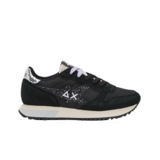 SUN68 STARGIRL GLITTER LOGO SNEAKER IN NYLON E SUEDE BLACK