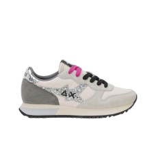 SUN68 STARGIRL GLITTER LOGO SNEAKER IN NYLON E SUEDE CREAM E GREY