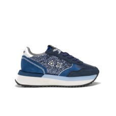 SUN68 BIG ALLY GLITTER SNEAKER NAVY BLUE IN SUEDE