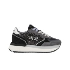 SUN68 BIG ALLY GLITTER SNEAKER BLACK E GREY IN SUEDE	