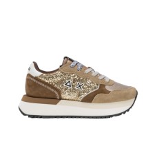 SUN68 BIG ALLY GLITTER SNEAKER BROWN IN SUEDE 