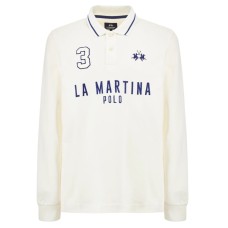 LA MARTINA POLO BIANCA A MANICA LUNGA DA UOMO CON LOGO LETTERING 