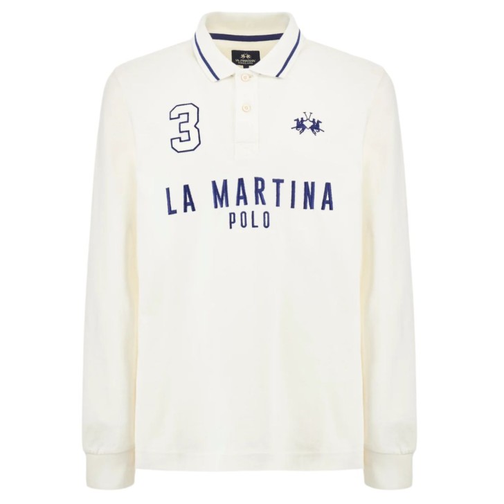 LA MARTINA POLO BIANCA A MANICA LUNGA DA UOMO CON LOGO LETTERING 