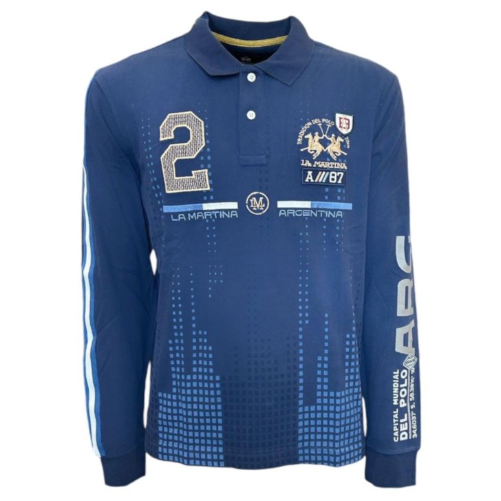 LA MARTINA MAN POLO REPLICA HEAVY BLU DA UOMO CON LOGO NELLA PARTE ANTERIORE E POSTERIORE 