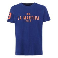 LA MARTINA T-SHIRT BLU CON LOGO LETTERING ARANCIO DA UOMO 